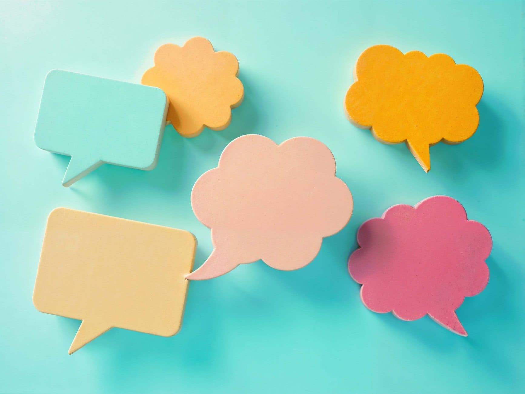 colorful speech bubbles on blue background