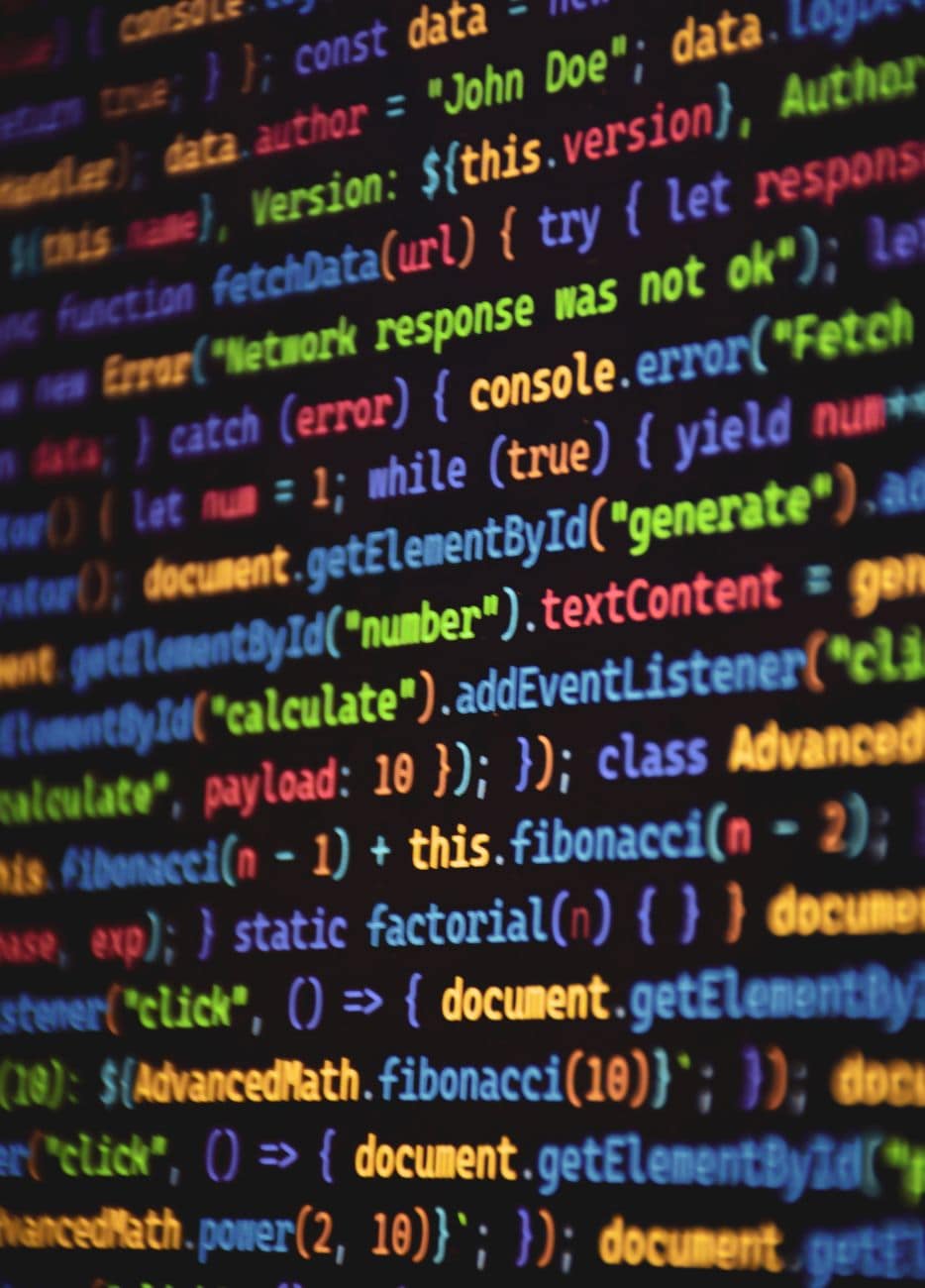 colorful javascript code display on screen